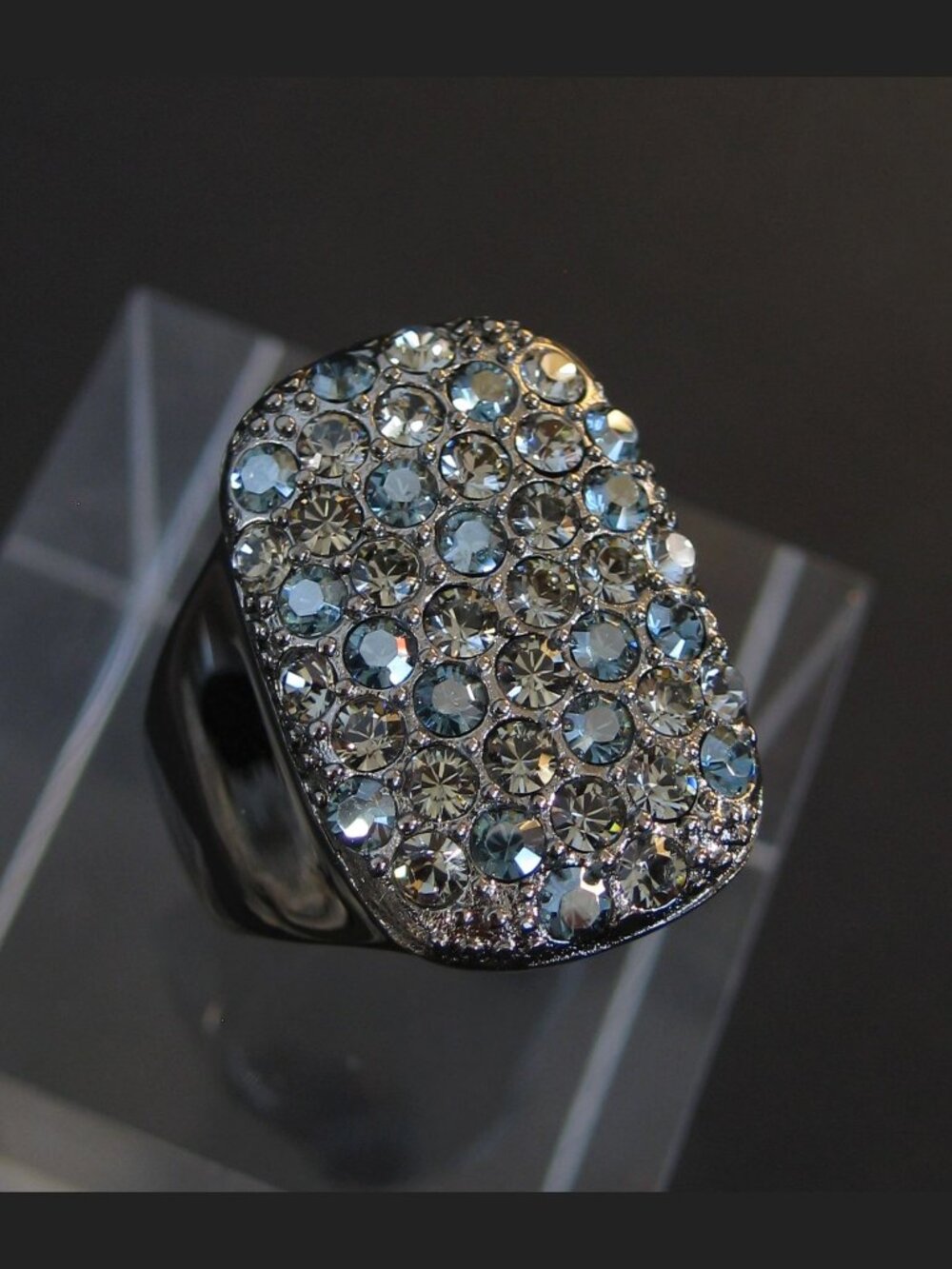 Dyrberg/Kern Elinna Swarovski crystal ring in gunmetal and blue